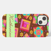 Chocolade Bruin Groen Patchwork Quiltblok Art iPhone Hoesje (Achterkant horizontaal)