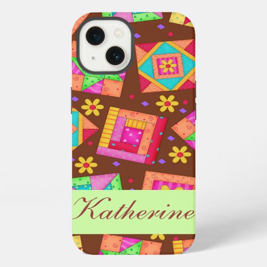Chocolade Bruin Groen Patchwork Quiltblok Art iPhone Hoesje (Achterkant)