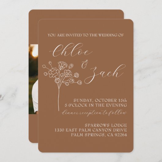 Chocolade bruin herfst bruiloft uitnodiging (Voorkant / Achterkant)