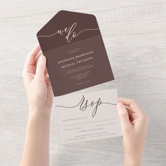 Chocolade Bruin Huwelijk script we do All In One Uitnodiging (Afscheurbaar)