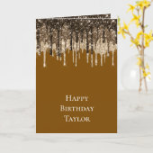 Chocolade Bruin IJs Glitter Druppels Verjaardag Kaart (Gele Bloem)