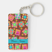 Chocolade Bruin Kleurrijke Quilt Patchwork Blocks Sleutelhanger (achterkant)