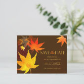 Chocolade Bruin Maple Leaf Bruiloft Save the Date Aankondigingskaart (Staand voorkant)