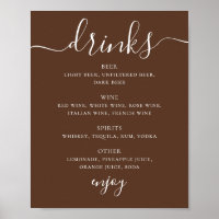 Chocolade Bruin Modern Script Trouw Dranken Menu
