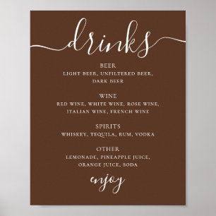 Chocolade Bruin Modern Script Trouw Dranken Menu Poster