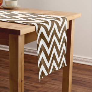 Chocolade Bruin Moderne Chevron Stripes Korte Tafelloper