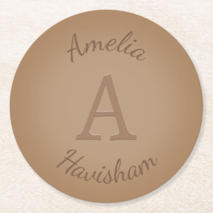 Chocolade bruin monogram & naam gepersonaliseerd ronde kartonnen onderzetter
