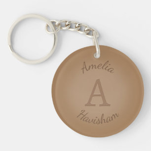Chocolade bruin monogram & naam gepersonaliseerd sleutelhanger