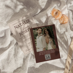Chocolade Bruin Oud Geld Foto QR Code Huwelijk Kaart