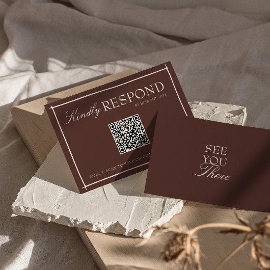 Chocolade Bruin Oud Geld Retro QR Code Huwelijk RSVP Kaartje
