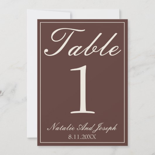 Chocolade Bruin Oud Geld Trouwtafel Nummer Kaart (Voorkant)