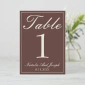 Chocolade Bruin Oud Geld Trouwtafel Nummer Kaart (Staand voorkant)