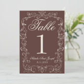 Chocolade Bruin Oud Geld Trouwtafel Nummer Kaart (Staand voorkant)