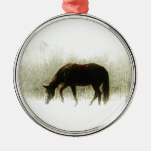 Chocolade bruin paard in de mist metalen ornament