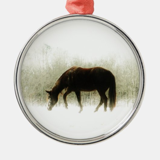 Chocolade bruin paard in de mist metalen ornament (Voorkant)