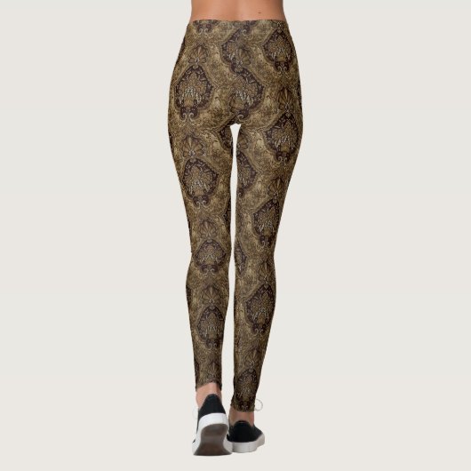 Chocolade bruin Paisley Patroon. Leggings (Achterkant)