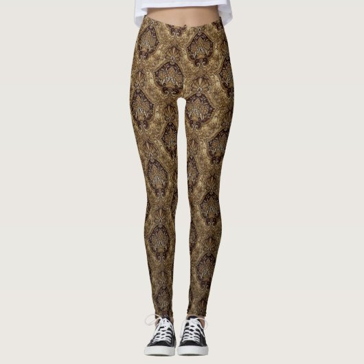 Chocolade bruin Paisley Patroon. Leggings (Voorkant)