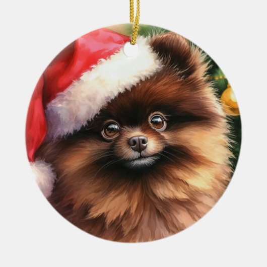 Chocolade Bruin Pommerse Waterverf Kerstmis Keramisch Ornament (Voorkant)