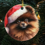 Chocolade Bruin Pommerse Waterverf Kerstmis Keramisch Ornament<br><div class="desc">Schattigee Waterverf Chocolade Pommerse Kerstversiering met  tinten en een kerstboom op de achtergrond. Het perfecte cadeau voor pomeraanse liefhebbers die een chocoladebruine pom bezitten.</div>