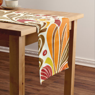 Chocolade bruin rood Abstract bloemblaadjes patroo Korte Tafelloper