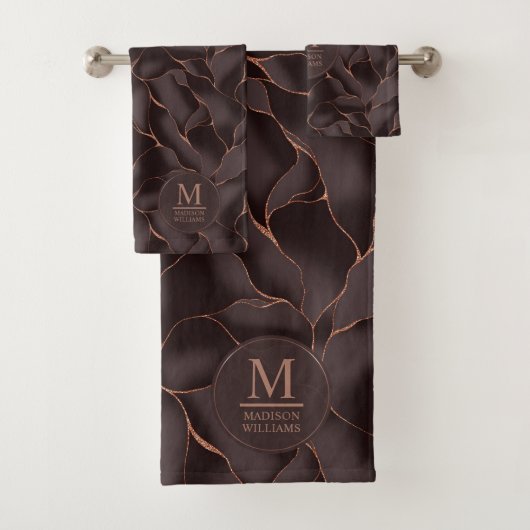 Chocolade Bruin & Roze Goud Abstract Golfpatroon Bad Handdoek (Insitu)