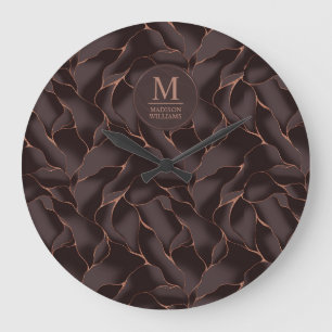 Chocolade Bruin & Roze Goud Abstract Golfpatroon Grote Klok