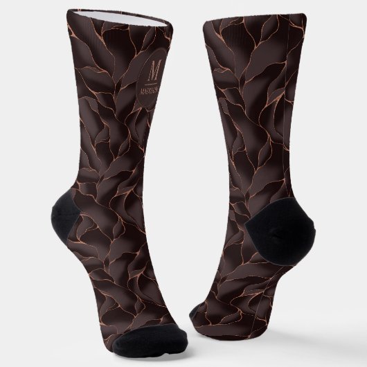 Chocolade Bruin & Roze Goud Abstract Golfpatroon Sokken (Gebogen)