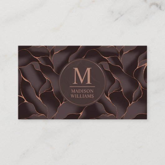 Chocolade Bruin & Roze Goud Abstract Golfpatroon Visitekaartje (Voorkant)