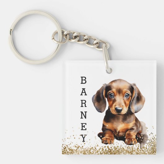 Chocolade bruin teckel worstje hond gepersonalisee sleutelhanger (voorkant)