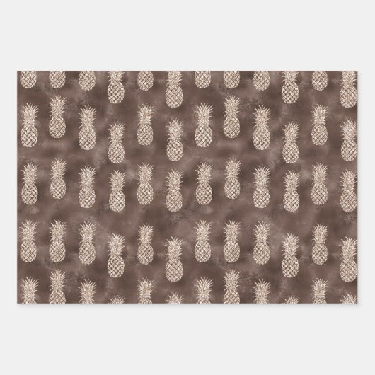 Chocolade Bruin Wit Tropische Bladeren & Ananas Inpakpapier Vel (Voorkant 3)