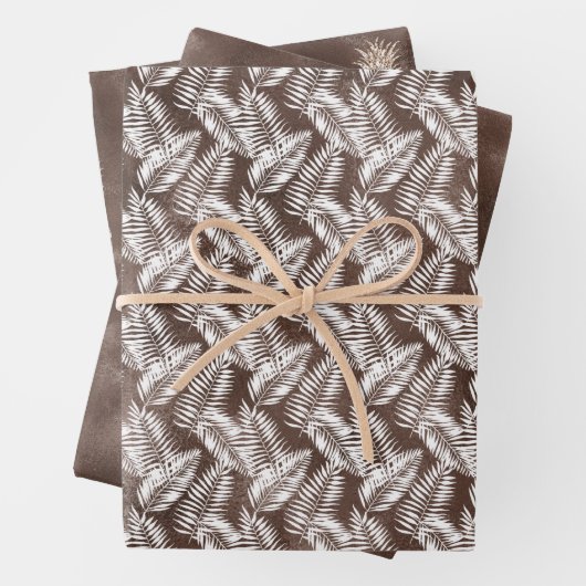 Chocolade Bruin Wit Tropische Bladeren & Ananas Inpakpapier Vel (In situ)