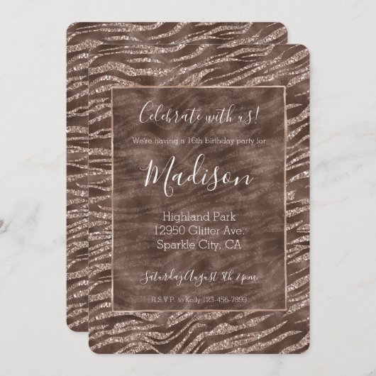 Chocolade Bruin Zebra Glitter Kaart (Voorkant / Achterkant)