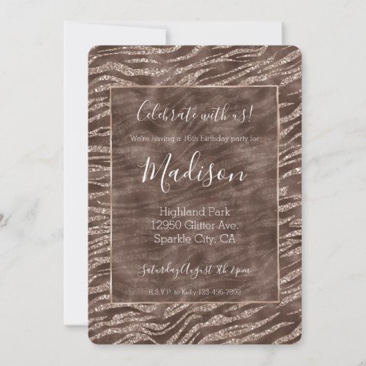 Chocolade Bruin Zebra Glitter Kaart (Voorkant)