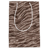 Chocolade Bruin Zebra Glitter Medium Cadeauzakje (Voorkant)