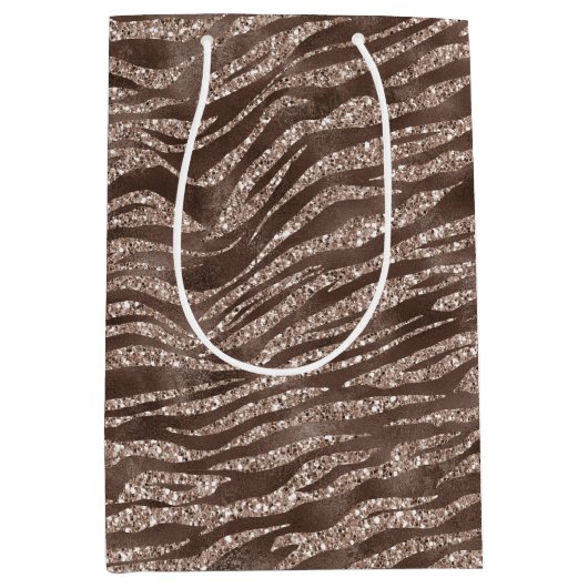 Chocolade Bruin Zebra Glitter Medium Cadeauzakje (Voorkant)