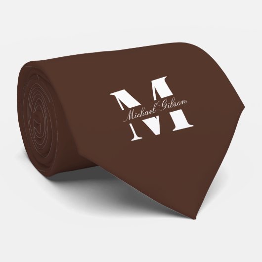 Chocolade Bruine Aangepaste Monogram Trouw Bruidsj Stropdas (Opgerold)