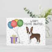 Chocolade Bruine Boston Terrier Cute Hond - Verjaa Kaart (Staand voorkant)