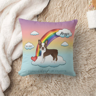 Chocolade Bruine Boston Terrier Regenboog Herdenki Kussen