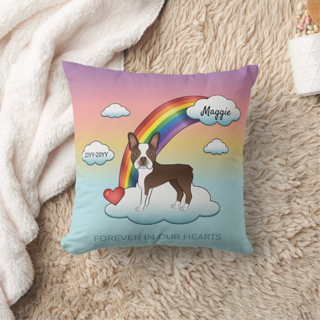 Chocolade Bruine Boston Terrier Regenboog Herdenki Kussen (Deken)