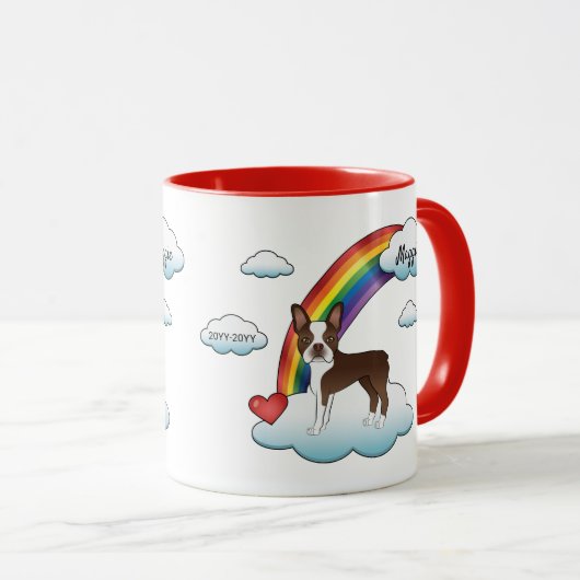 Chocolade Bruine Boston Terrier Regenboog Herdenki Mok (Voorkant rechts)