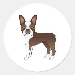 Chocolade Bruine Boston Terrier Schattige Cartoon Ronde Sticker