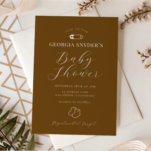 Chocolade Bruine Chic Baby Shower Uitnodiging
