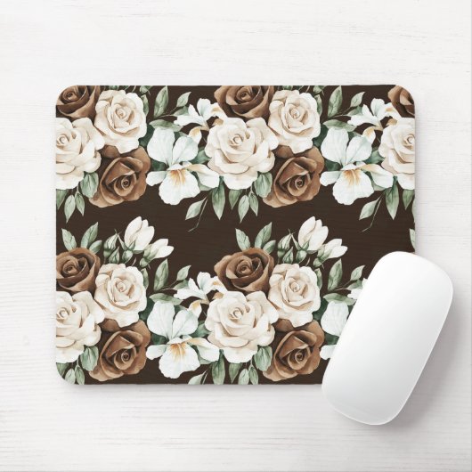 Chocolade Bruine Crème Bloemen Muismat (Met muis)