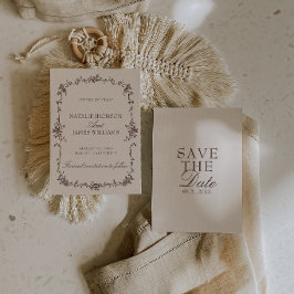 Chocolade Bruine Crème Bloemige Oude Geld Huwelijk Save The Date