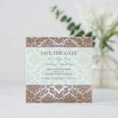 Chocolade bruine damast save the date kaart (Staand voorkant)
