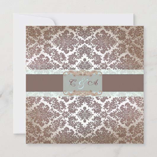 Chocolade bruine damast save the date kaart (Achterkant)