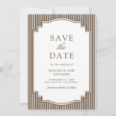 Chocolade Bruine Gestreepte Foto Bruiloft Save The Date (Voorkant)