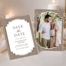 Chocolade Bruine Gestreepte Foto Bruiloft Save The Date