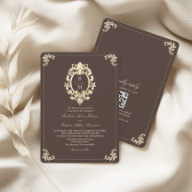 Chocolade Bruine Gouden Barok Monogram QR Bruiloft