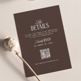 Chocolade Bruine Huwelijksdetails RSVP Qr Code Informatiekaartje